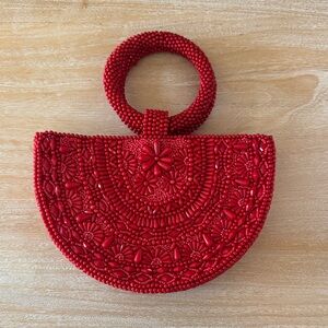 Elegant Red Beaded Handbag